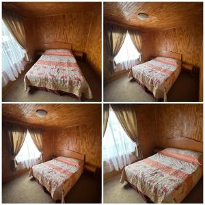 four pictures of a bed in a wooden room at Casa in Castro