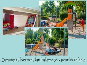 a collage of photos with children playing on a playground at Bungalow N52 - 6 personnes au calme - Camping Le Ried Boofzheim in Boofzheim