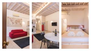 Tres vistas diferentes de un dormitorio y una sala de estar. en Villa Strozzi Travel Apartment, en Florencia