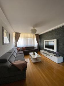 a living room with a couch and a flat screen tv at Apartments Nada in Sućuraj