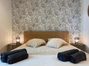 een slaapkamer met een bed met twee kussens erop bij Le Suchet in Lyon +10 foto's