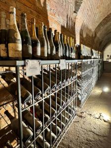 a bunch of wine bottles on a shelf in a tunnel at Casa La Bella Vita in Isola d'Asti +23 photos
