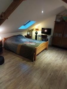 a bedroom with a bed and a tv in a room at En coloc' chez Charlotte in Dunkerque