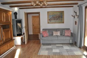 a living room with a couch and a tv at Ferienwohnung Eschental in Eschenlohe