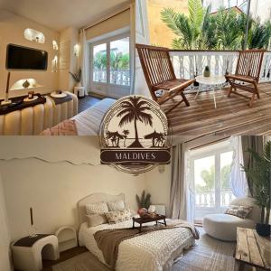 Postel nebo postele na pokoji v ubytování LES MALDIVES, T2, Balcon, Hyper centre Place aux Herbes