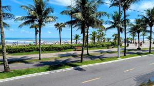 Apartamento Sol Nascente في برايا جراندي: شارع فيه نخيل على الشاطئ