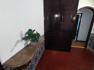 a hallway with a bench and a door with a plant at Lisbon spacious T2 in Damaia, Lisbon in Amadora +29 photos