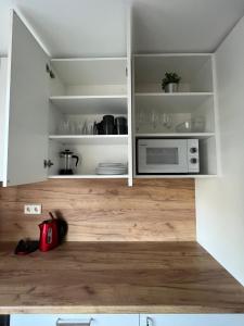 Kuchyň nebo kuchyňský kout v ubytování Apartamenti Jēkabpilī