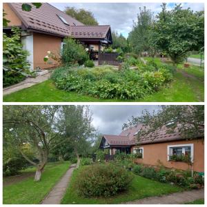 two pictures of a house with a yard at Domek Chrzanówka in Kudowa-Zdrój