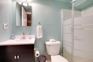a bathroom with a toilet and a sink and a shower at Family Gem Near the Chain of Lakes in Eagle River! in Eagle River +16 photos