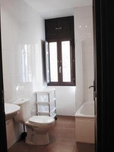 y baño con aseo, lavabo y bañera. en Apartamentos Legazpi, en Cangas del Narcea
