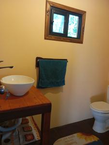 ラス・トスカスにあるCabaña monoambiente Yasyryの洗面台、トイレ、窓のあるバスルーム