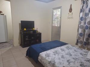 a bedroom with a bed and a flat screen tv at Residência Dazzi in Rio de Janeiro +7 photos
