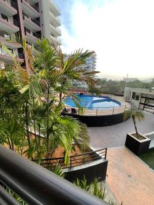 PampatarにあるModern 2BR Apartment in Playa El Ángel, Walk to Shops & Diningのヤシの木が植わるリゾートです。
