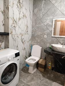 a bathroom with a washing machine and a toilet at Апартаменти Ашан Автовокзал Стрийська in Lviv