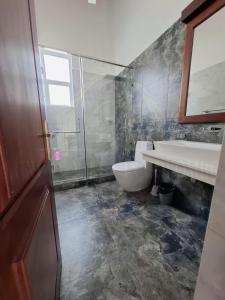 a bathroom with a toilet and a sink and a shower at Luxury Villa in Colombo in Rajagiriya +32 photos