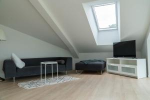a living room with a couch and a tv at 6 person modern apartment with style and comfort in Lejre