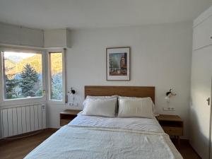 ein Schlafzimmer mit großem Bett und Fenster in der Unterkunft TUCA - Apartamento en Vielha in Vielha e Mijaran