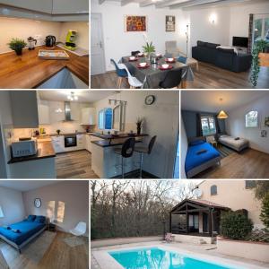 a collage of photos of a living room and a house at Maison T5 -Les reflets du lac -Terrasse -Piscine proche MEET - AIRBUS in Aussonne