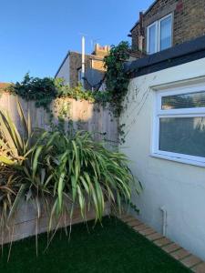 a fence with a plant on the side of a house at 3 Bed Family House Free Parking in Southend-on-Sea