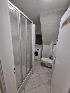 a bathroom with a shower and a toilet in it at Bocholt Apartment Ferienwohnung in Bocholt