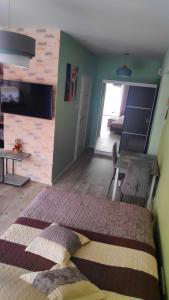 Televízia a/alebo spoločenská miestnosť v ubytovaní Apartament HELLADA
