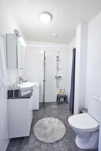 a white bathroom with a toilet and a sink at Guest House Porvoo in Porvoo +60 photos