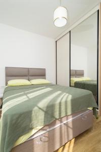 a bedroom with a bed and a large mirror at Montenegrina apartment in Cetinje