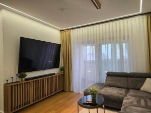 Televisyen dan/atau pusat hiburan di Osijek Luxury Center- self check in, two free private parking