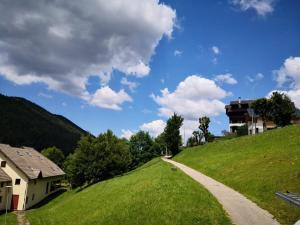 ein Haus auf einem grünen Hügel mit einer Straße in der Unterkunft Appartement cosy, balcon sud, 2 chambres, parking gratuit à 10 min du centre et proche ski ! - FR-1-548-4 in Villard-de-Lans