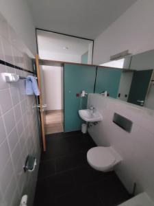 a bathroom with a toilet and a sink at Appartement-Hotel Rostock in Rostock