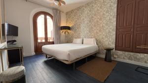 a bedroom with a bed and a tv and a window at Santa Rita Rita B&Boutique in Talavera de la Reina