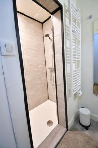 een douche met een glazen deur in een badkamer bij Suite Belleville in Saint-Dizier