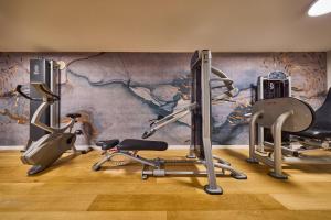 ein Fitnessstudio mit drei Laufbändern in einem Raum in der Unterkunft Hotel Capri in Malcesine