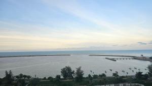 an aerial view of a large body of water at Siti Seaview Homestay, Pangsapuri Ladang Tanjung, Kuala Terengganu in Kuala Terengganu
