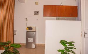a kitchen with a refrigerator and a microwave at Bamburi Luxury Homes One bedroom apartment in Bamburi