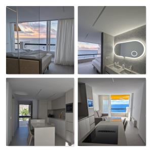 Un collage de cuatro fotografías de una habitación de hotel. en Sonido del mar Gran Canaria - Montemarina - luxury panoramic view, en Mogán