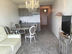 坎城的住宿－狄奧尼索斯海景公寓，客厅配有沙发和桌椅