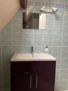 ein Badezimmer mit Waschbecken und Spiegel in der Unterkunft Maison à Boutteville - Proche Ste Mère Eglise in Boutteville + 13 Fotos