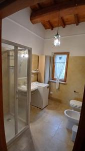 a bathroom with a shower and a toilet and a sink at Casa in Maremma in Montemerano +44 photos