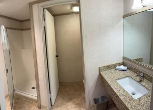 a bathroom with a sink and a mirror at Mountainside Inn 109 by Alpine Lodging Telluride in Telluride