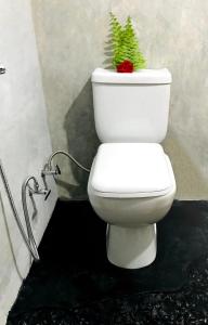 a toilet with a christmas tree on top of it at Rainforest Mask villa in Deniyaya