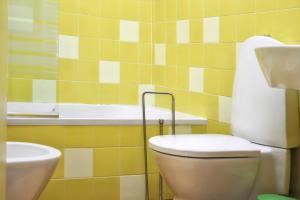 un baño con inodoro y lavabo en Cozy House in Seia with Fireplace, en Faia