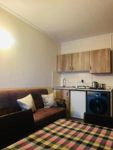 a living room with a couch and a kitchen at Rest in Bakuriani in Bakuriani