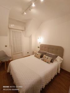 a bedroom with a large white bed with pillows at EL ATICO in Caldas de Reis