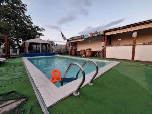 a swimming pool with an orange object in the water at Rowlands Way 1 in Ţegheş