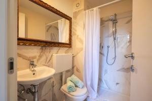 a bathroom with a shower and a toilet and a sink at Casa Terra a Cielo in Castelveccana +234 photos