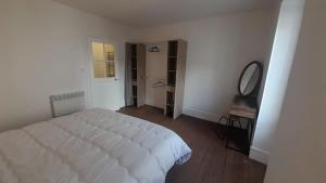 a bedroom with a white bed and a mirror at Appart central Vatan-1 chb-wifi in Vatan
