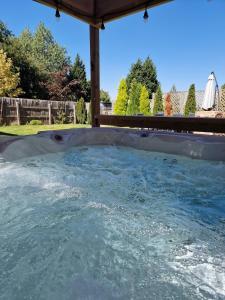 a plunge pool in a backyard with water in it at Beautiful Stone Barn with Hot Tub on a Quiet Farm in Eckington