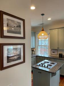 サバンナにあるHistoric Savannah Getawayのコンロとカウンタートップのあるキッチン